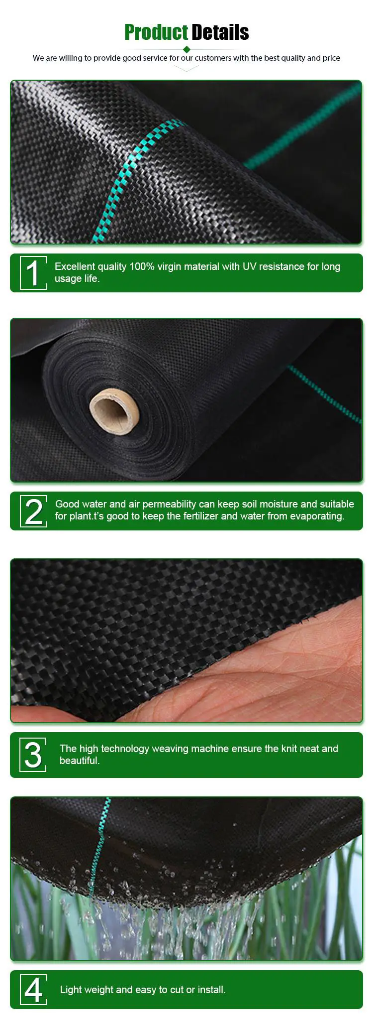 Geotextile Grass Barrier Black Weed Barrier Fabric Mat